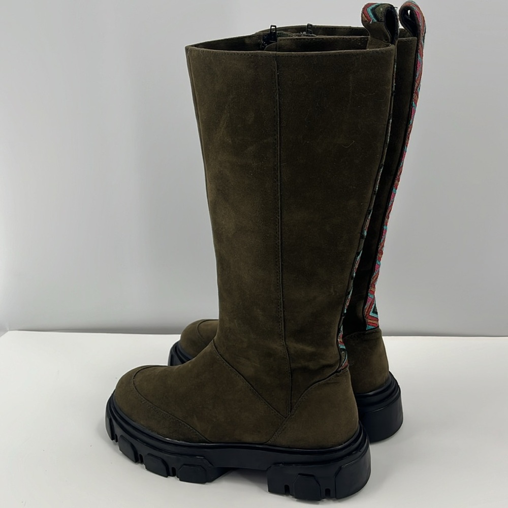 New Farm Rio Army Green Long Suede Boots Vegan Lug Sole Knee High Platform 9 - Picture 6 of 14